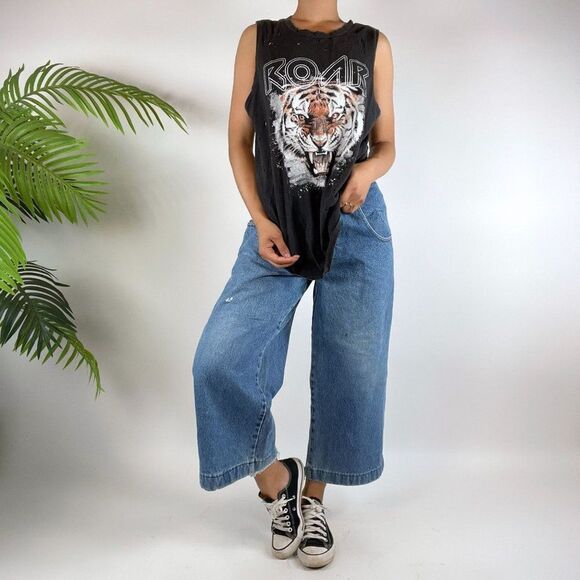Vintage Y2K Gray Indie Grunge Distressed Graphic Sleeveless Muscle Tee / Sz: L - Picture 1 of 5